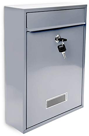 Relaxdays Cassetta Postale, Laccata, Targhetta per Nome, Accessorio Esterno Moderno Monocolore 26,5 x 35 x 8,5,Argento