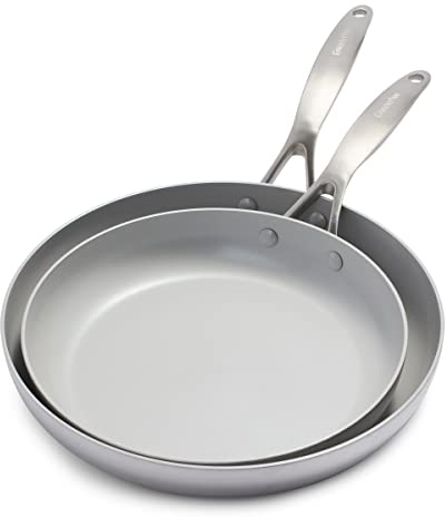GreenPan Venice Pro Tri-Ply Stainless Steel Healthy Ceramic Non-Stick 26cm & 30cm Frying Pan Skillet Set, PFAS Free, Multi Clad, Induction, Oven Safe, Silver
