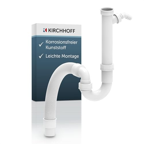 KIRCHHOFF Flexibler Siphon 1 1/2 x 40/50 mm weiß, 1/2 Maschinenanschluss, Länge flexibel ausziehbar, Ablaufschlauch biegbar, Ablauf für Küche und Bad mit 3/4 Maschinenanschluss 98836548