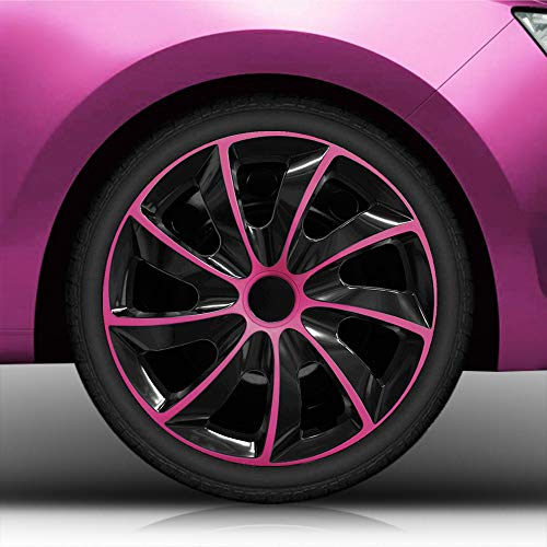 15 Zoll Radkappen/Radzierblenden 002 Bicolor 15 (Schwarz-Pink) passend für Fast alle Fahrzeugtypen – universal