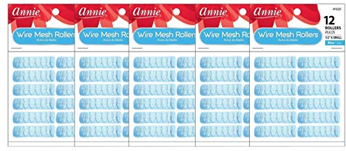 Annie Wire Mesh Rollers #1021, 12 Count Blue X-Small 1/2 Inch (5 Pack)