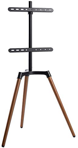 EasyLife - Design STAFFELEI Tripod TV-Stativ - Halterung bis 65'' Zoll & 35 kg Fernseher/Monitor - 140° Schwenkbar - Höhenverstellbar + Kabelmanagement - VESA bis 400x400 (Schwarz/Nussbaum dunkel)
