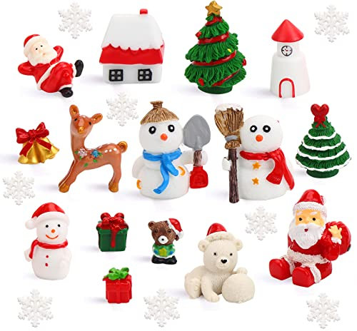 FINGOOO 30 pieces Christmas Resin Ornament, Christmas Tableware Assorted Snowman, Santa, Reindeer, Snowflake, Xmas tree Assorted for Kids Home Decor
