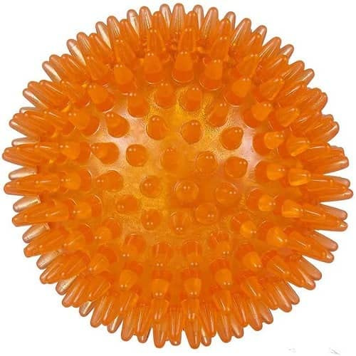 CABLEPELADO Pelota para Perros Erizo | Pelota Púas para Perros | Masajea Las encías y Limpia los Dientes | Juguete Perro Extra Resistente | con Sonido | Caucho termoplástico | 6 cm | Naranja