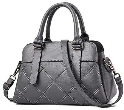 FANDARE Damen Handtasche Umhängetasche Frauen Schulterbeutel Shopper Tote Reise Henkeltasche Abendtasche Citytasche für Mädchen Alltag Büro Schule Ausflug Shopper Wasserdicht PU Leder Grau