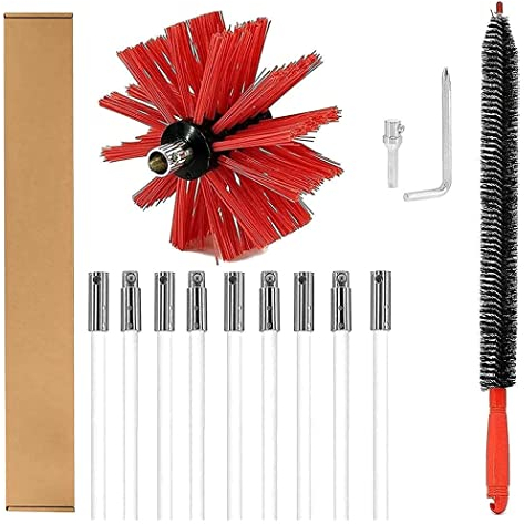0℃ Outdoor Kit Ramonage Poele Pellet, Brosse Hérisson Rond Synthétique, Kit Nettoyage Poêle à Granulés avec Tiges de Ramonage Flexible, Cannes de Ramonage Flexible Home Kit,610mm,9 Strokes