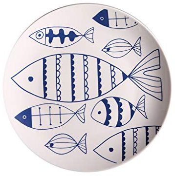Luxshiny Assiette à Dîner Porcelaine à Main Levée Motif Poisson Assiette à Main Levée Céramique