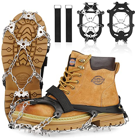 JATEKA Steigeisen 24 Zähne, Edelstahl Spikes Steigeisen für Bergschuhe mit Befestigungsband Anti-Rutschen Verdicken Spikes Erwachsene Kinder für Schuhe Winter Walking Wandern Bergsteigen Trail Running