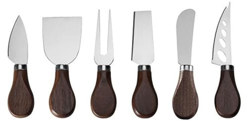 6 unids/Set Cuchillos de Queso de Acero Inoxidable Mango de Madera Pan Pastel Pizza Queso Cortador Mantequilla espátula Cocina Queso Herramientas (Color : 6pcs Silver)