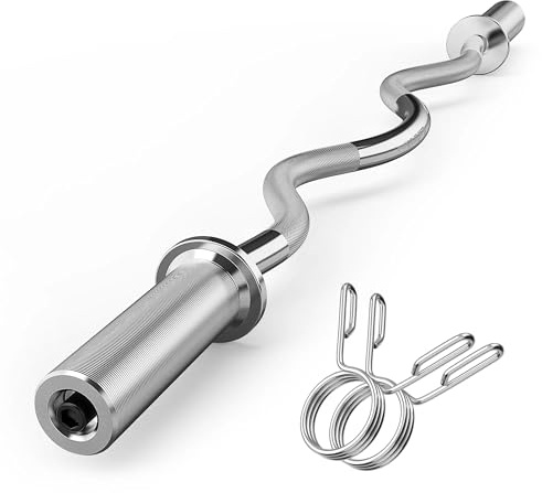 Olympic EZ Curl Bar, 47 Barbell Bar for Weight Lifting, Biceps, triceps, Back/Leg Muscle Group exercise,Chrome Curling Bar for 2 Inch Weight Plates,with 2 Spring Collars