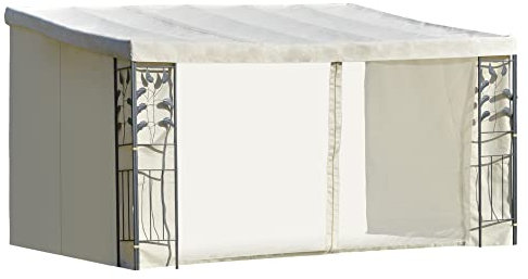 Outsunny Pergola adossable dim. 4L x 3l x 2,7H m pavillon de Jardin Toile Polyester Haute densité moustiquaires crème Structure métal époxy Gris