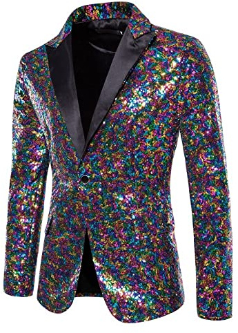Gefomuofe Blazer à paillettes pour homme avec col châle Veste de smoking pour homme Simplicité Veste élégante formelle Convient à la coupe droite