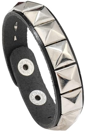 Pulsera punk con tachuelas de cuero negro, pulsera punk, pulsera gótica, pulsera ajustable, joyería punk para hombres y mujeres, accesorios punk rock, adjustable, Cuero sintético, Sin gemas.