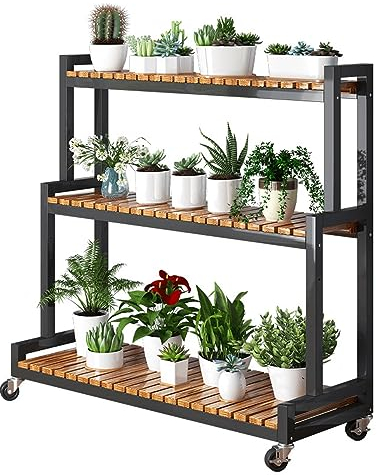 LIGUOYI Innen- Und Pflanzenregale Blumentreppe Mit Rollen, Gestell Aus Metall 2 Ablagen 3 Ablagen Blumentopf Dekos Blumentreppe, Rack Lagerregal Schuhablage Platzsparend Leicht Zu Bewegen