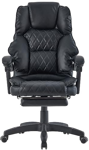 TRISENS Chefsfåtölj med fotstöd och flexibla 3-punkts-armstöd skrivbordsstol i läderutseende ergonomisk kontorsstol med ett justerbart ryggstöd för hälsosammare sittställning, färg: svart