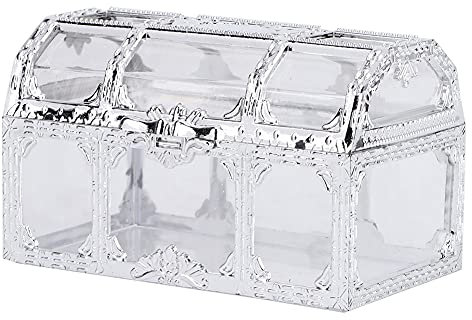 Otufan 12 Pezzi Bomboniera Zuccheriera, 3.5x2.2x2.2 Plastica Scava Fuori Scatola del Tesoro Design Scatola di Imballaggio di Caramelle Contenitore di Caramelle per Matrimonio Compleanno(Argento)