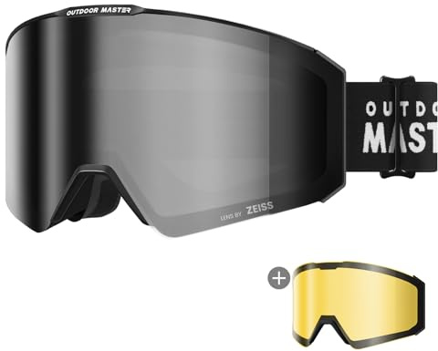 OutdoorMaster Falcon Ski Goggles Lens by ZEISS, OTG Snowboard Goggles Anti-fog, Magnetic Interchangeable Lens, Snow Goggles for Men & Women, DarkSmoke Vlt 12.9%