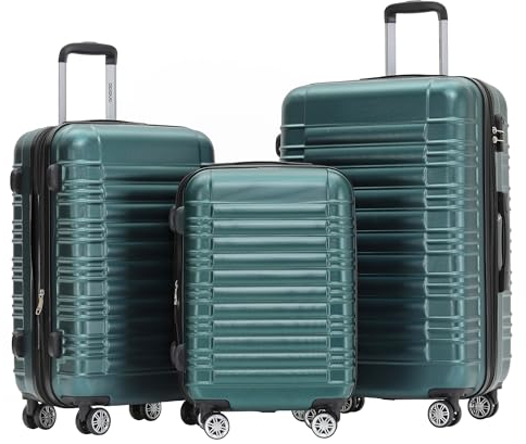BEIBYE Hartschalen Koffer Trolley Rollkoffer Reisekoffer Zwillingsrollen Kofferset (Dunkelgrün, Set)