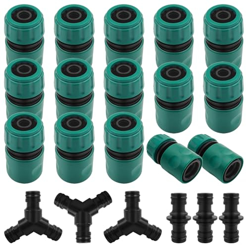 ADNEWX Gartenschlauch Verbinder Kit, 15 Stk Schlauchverbinder 1/2 Zoll mit 3 Doppelendiger Schlauchanschluss und 3 Y Schlauchkupplung für Gartenschlauch Wasserhahn