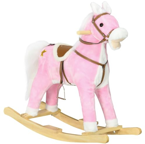 Qaba Rocking Horse with Sound Ride on Horse Gift for 3-8 Year Old Pink