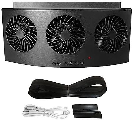 TOTMOX Window Mount Car Radiator Cooling Fan for Car, Solar Power Car Exhaust Fan w/3 Air Outlet, Cooling Solar Auto Ventilation Fan Portable Safe Auto Air Vent Radiator - Black
