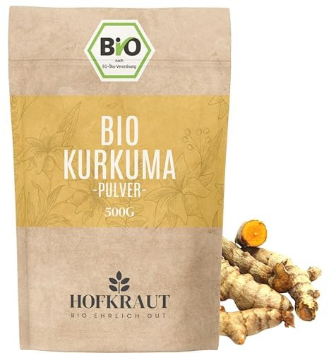 HOFKRAUT BIO Kurkuma Pulver 500g | Kurkumawurzel gemahlen | Rückstandskontrolliert | Ideal für Tee, Goldene Milch, Curry und vieles mehr.