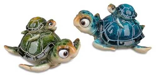 formano 2er Set Dekofigur Schildkröte Harry mit Kind - Polyresin 10 cm