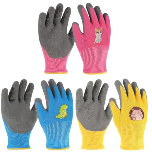 Tuofang 3 Paia di Guanti da Giardinaggio per Bambini, Guanti da Lavoro per Bambini, Guanti Giardinaggio Bambini 3 Anni, Rivestimento in Gomma Naturale
