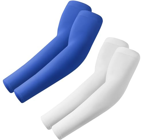 Roxun 2 Par Armskydd För Kvinnor Män Uv-Skydd Armbindor Gaming, Ärmar Volleyboll Armskydd Basket Armlingar Cykelsport Vit+Blå
