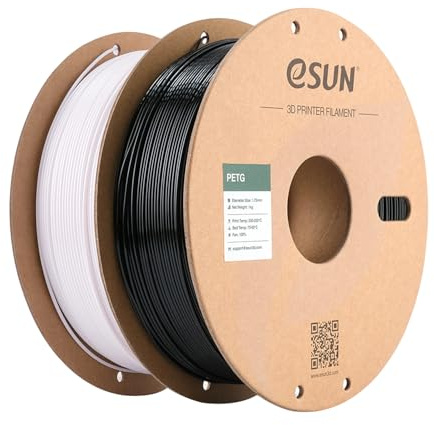 eSUN PETG Filament 1.75 mm, Schwarz+Weiß, 2KG | PETG 3D Printer Filament, Measurement Accuracy +/- 0.03 mm, 1KG pro Spule, 2 Spulen 3D Druck Filament für 3D Drucker