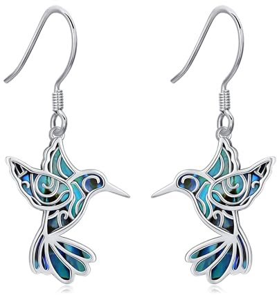 CUPENDA kolibri-örhängen 925 sterlingsilver kolibri abalone mussla droppar örhängen kolibri smycken för kvinnor kolibri älskare, Ingen ädelsten