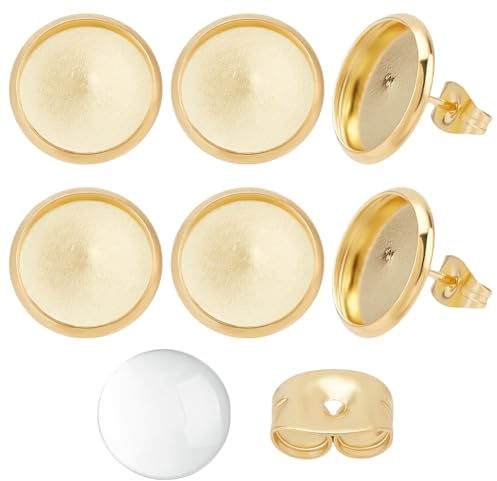 Beebeecraft 1 Box Mit 40 Sets Ohrstecker Cabochon Fassung 18 Karat Vergoldeter Edelstahl Rund Flach Blanke Ohrstecker Lünette Mit Ohrmuttern Ohrsteckerpfosten Zur Schmuckherstellung Zubehör Zum Finden
