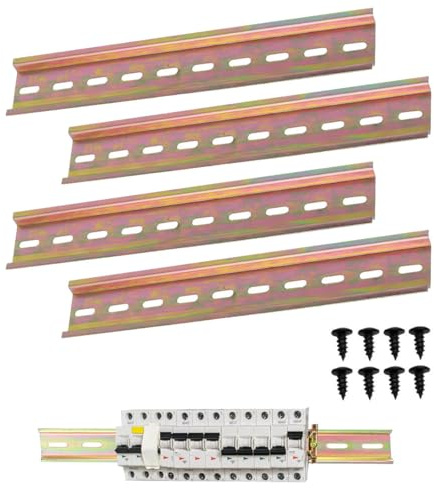 KARELLS Aluminium-DIN-Schiene, 4 Stück, 20 cm, 35,5 mm breit, 1 mm dick, 8 mm Abstand, mit 8 Schrauben, für Verteilerschrank, Schaltschrank, DIN Schienenmontage