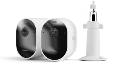 Arlo Pro 5 2K + 2 Bras De Fixation, Caméra de Surveillance WiFi Extérieure sans Fil,Batterie Rechargeable Longue durée, Vision Nocturne Couleur Avancée, Essai Secure Inclus, 2 Caméras Blanc