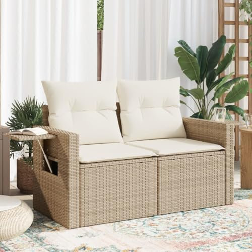 Xichuzi Gartensofa mit Kissen 2-Sitzer Beige Poly Rattan, Balkonmöbel, Gartenlounge, Gartenmöbel, Balkon Sofa, Terrassen Sofa, Terrassenmöbel - 366079