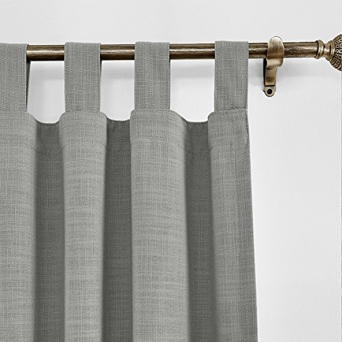 Rock Grey Linen Curtain with Blackout Lining for Sliding Glass Door 66x90 Room Darkening Drapes for Patio Door Tab Top Design Ideal for Living Room 1 Panel