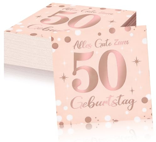 Servietten zum 50. Geburtstag Frau - 40 Stück Papierserviette Happy Birthday Decorations - Schwarz Rosé Gold Tischdekoration für Party
