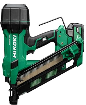 HiKOKI Clavadora de tiras de batería de 34° - 18 V, 50-90 mm, potente luz LED, motor sin escobillas, accionamiento por resorte neumático, ajuste de profundidad sin herramientas, incluye 2 baterías de