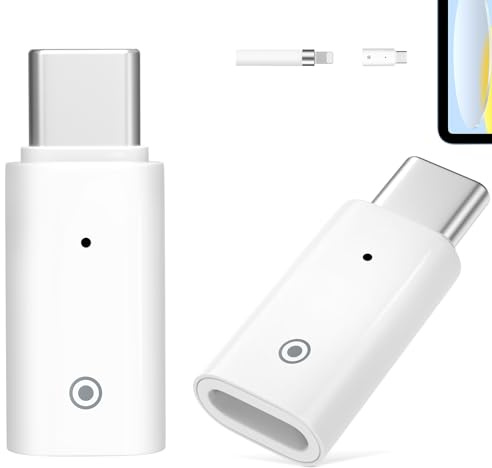 MoKo 2 Stück USB-C Ladeadapter kompatibel mit Apple Pencil 1. Generation, USB C Stecker zu Buchse Ladeanschluss für Apple Pen 1, Nicht mit iPad koppelbar, nur zum Aufladen, weiß