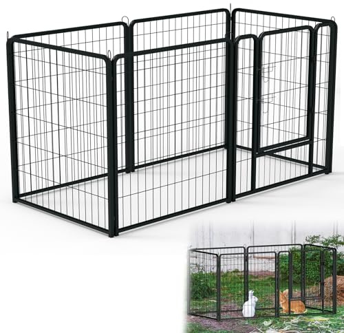 Froadp 6-TLG Welpenauslauf Hundezaun mit Tür Welpenlaufstall 80 x 80 cm Laufgitter Tierlaufstall Freigehege Gehege Welpenzaun Hundeauslauf Freilaufgehege Zaun Laufstall für Hund