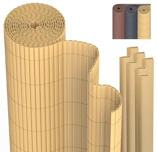 PVC Sichtschutzmatte Sichtschutzzaun 90 x 500 cm Privatsphäre Wetterfest für Garten, Balkon und Terrasse, Sichtschutz mit Strukturierte Oberfläche, Balkonumrandung mit Kabelbindern & Abdeckung