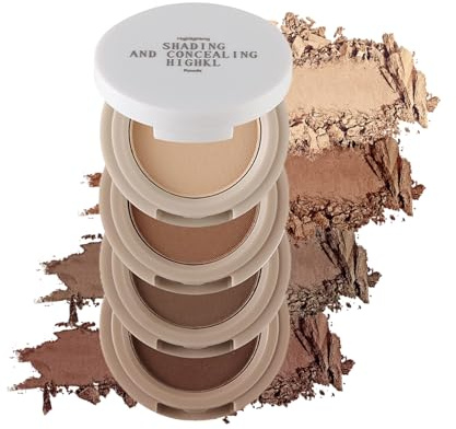 Palette di fard, kit da viaggio per il trucco del contorno 'ombretto, cosmetico portatile 4 in 1 per donne, viaggi, scuola, appuntamenti, kit di bellezza multiuso, 4 x 3 cm