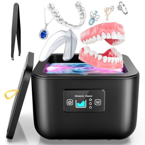 GNURBDILFO Limpiador UltrasóNico, MáQuina Limpiadora Dental UltrasóNica De 45 KHz Con 3 Temporizadores, Limpiador UltrasóNico UV Para Relojes, Enchufe De La UE