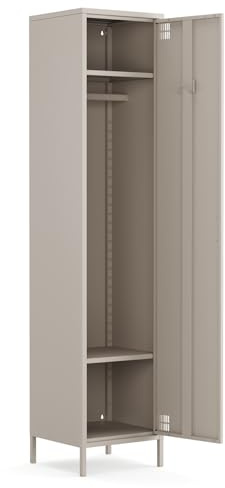 furni24 Metallschrank – Retro Garderobenschrank mit Kleiderstange – Robuste Aufbewahrungslösung mit verstellbaren Ablagen – Ideal für Schlafzimmer, Flur und Büro- Kleiderschrank mit 1 Tür, Beige