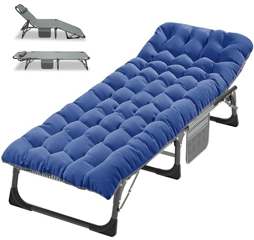 Obqer Faltbares Campingbett, 200 kg Kapazität, Sonnenliegen mit Matratze | mit Seitentasche, 5 verstellbare Rückenlehne, Stahlrahmen und Oxford-Tuch, Campingbett für Erwachsene, Garten, Reisen