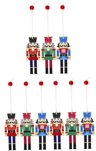 Luxshiny 9pcs Wooden Nutcracker Soldier Pendants Christmas Hanging Ornaments Festive Tree Decorations for Home Door Window Porch Holiday Party and Gift Use