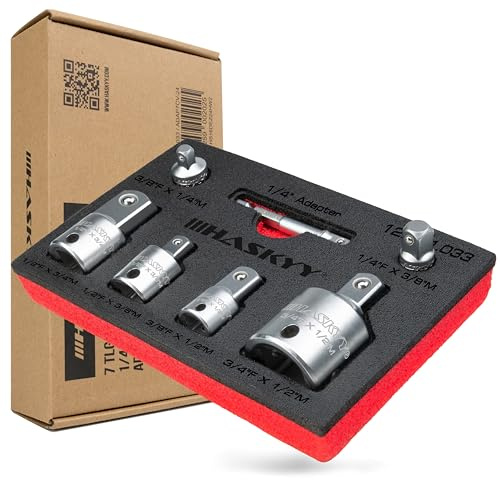 HASKYY Set di adattatori per bussola, 1/4, 3/8, 1/2, 3/4, per avvitatore a batteria, chiavi dinamometriche, set di 7 pezzi