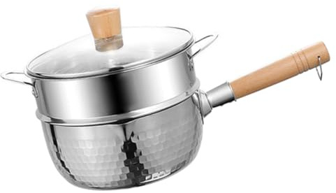 MOLUCKFU Pentola Doppia in Acciaio Inox 16 Cm Per Zuppa e Noodles Con Coperchio e Cestello Vapore, Manifattura Ergonomica e Riscaldamento Rapido Per Cucina Domestica Multifunzionale