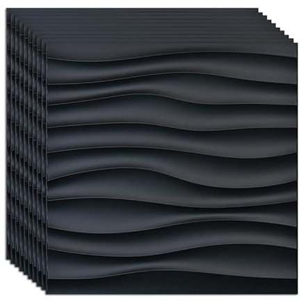 Tarwanear 3D Wall Panels Wavy Textured PVC Wall Panels,12x12 Matt Black Wall Panels for Living Room,Office,Bedroom,Kitchen（30 Pack）