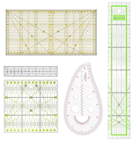 Set di 5 righelli patchwork per sartoria, righello universale per sartoria, righello curvo con funzioni angolari per fai da te, 15 x 15 cm, 15 x 30 cm, 5 x 30 cm